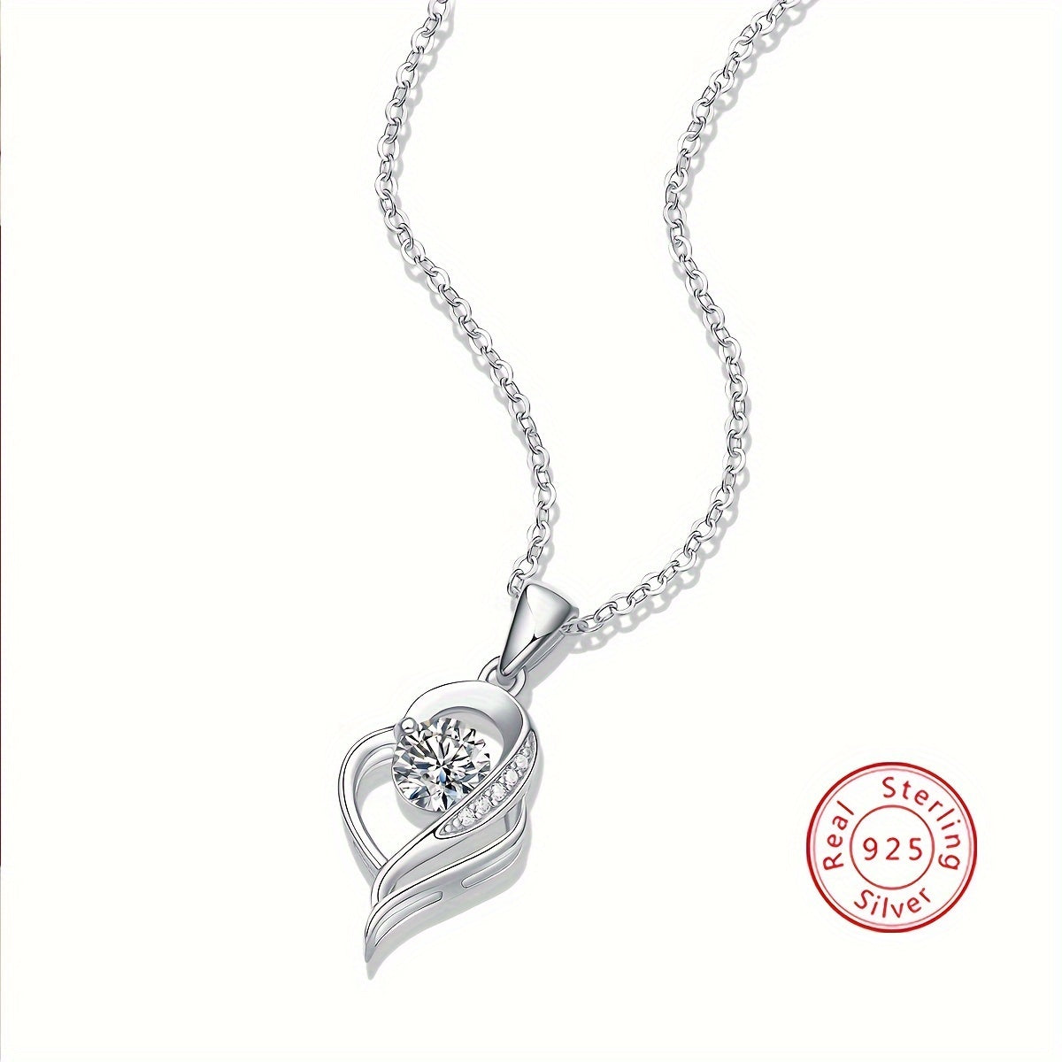 Elegant 925 Silver Heart Shaped Necklace + Rose Box