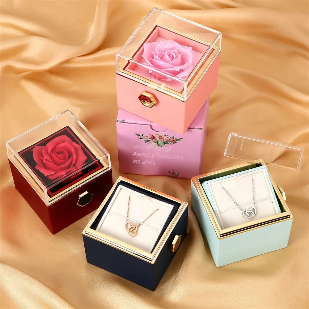 Eternal rose box with engraved necklace