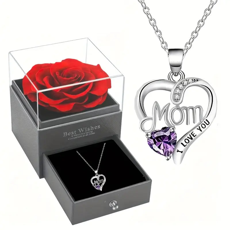 "MOM, I LOVE YOU” Heart Pendant Necklace