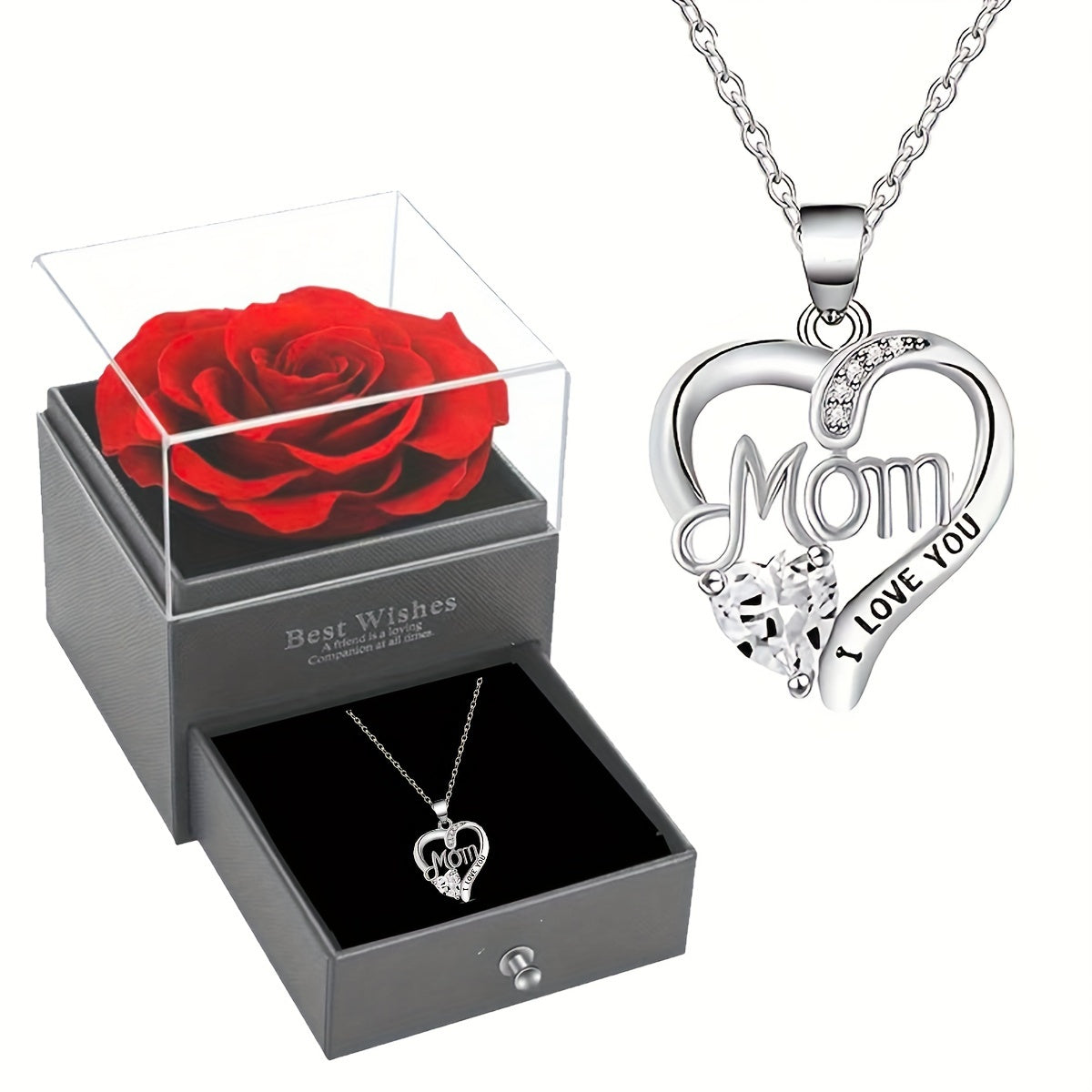 "MOM, I LOVE YOU” Heart Pendant Necklace