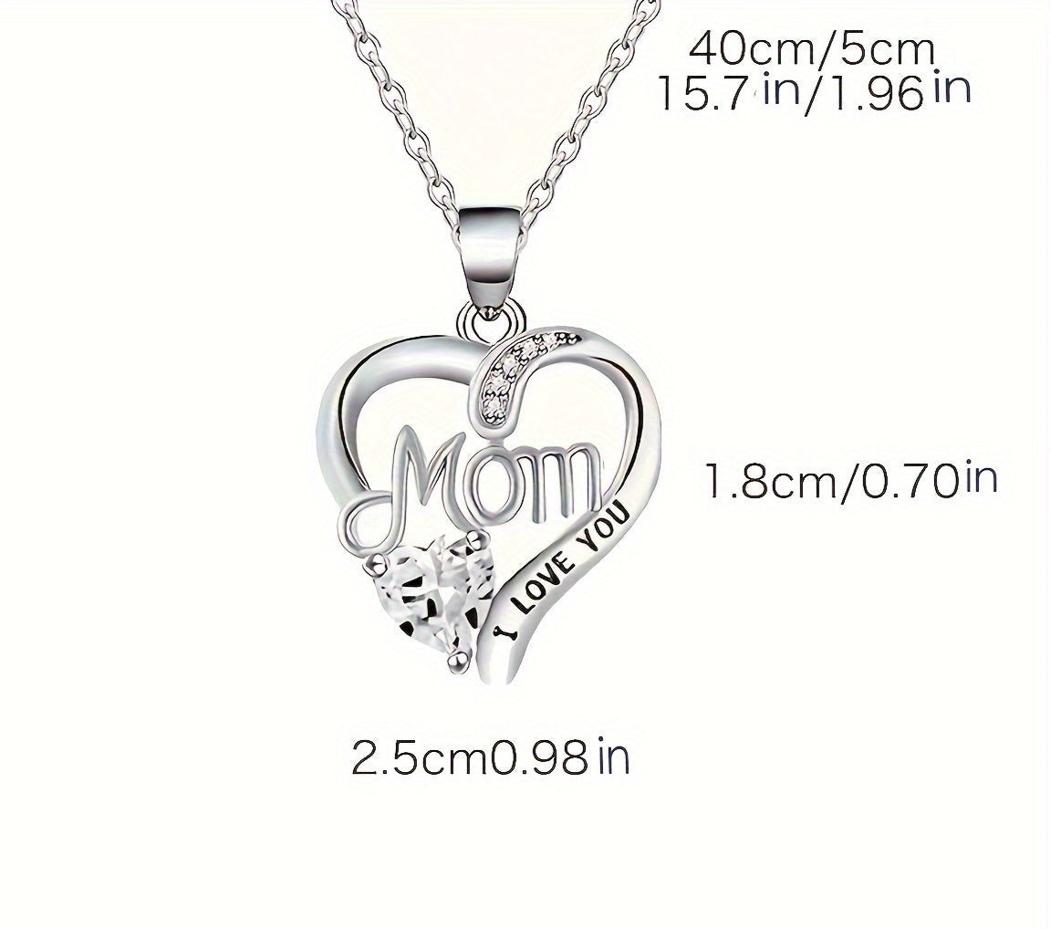 "MOM, I LOVE YOU” Heart Pendant Necklace