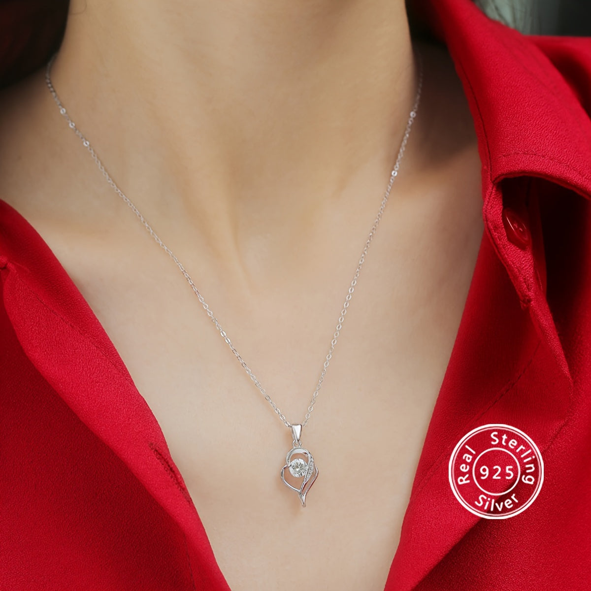 Elegant 925 Silver Heart Shaped Necklace + Rose Box